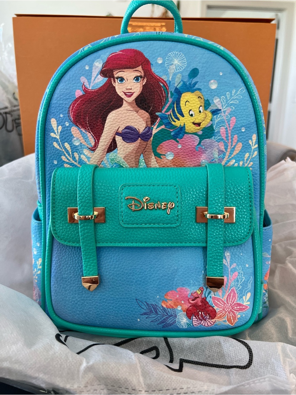 Wondapop Disney Girls' Ariel Teal & Blue Mini Backpack with Gold Accents